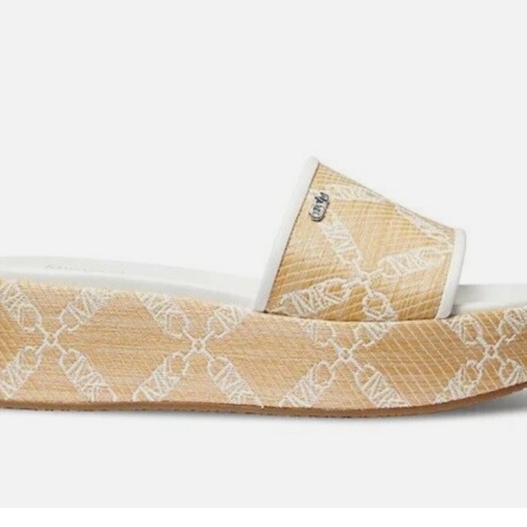 Michael Kors Ember Almond Toe Logo Chain Raffia Wedge Sandals Size 9 - Picture 6 of 7